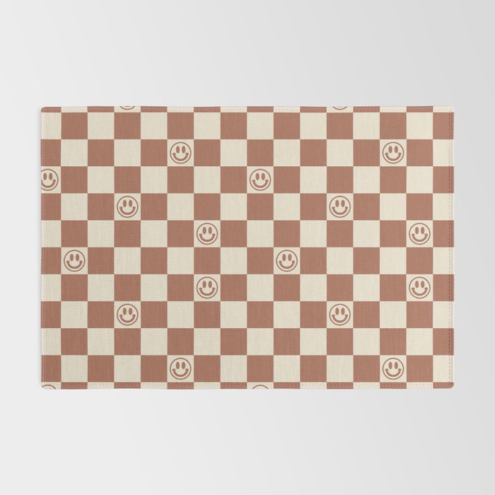 Smiley Face & Checkerboard (Milk Chocolate Colors) Rug Gallery Image 2