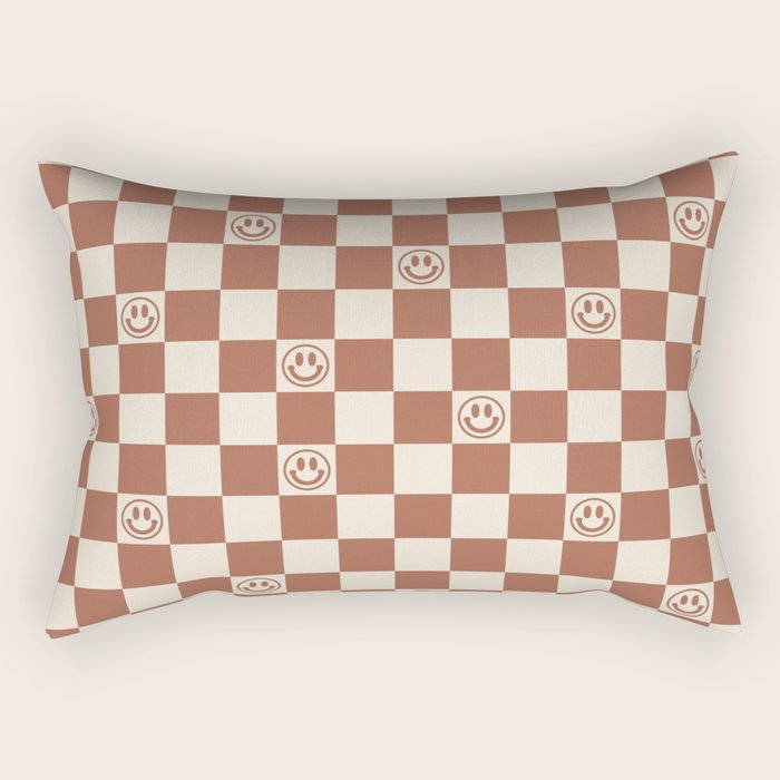 Smiley Face & Checkerboard (Milk Chocolate Colors) Rectangular Pillow Gallery Image 2