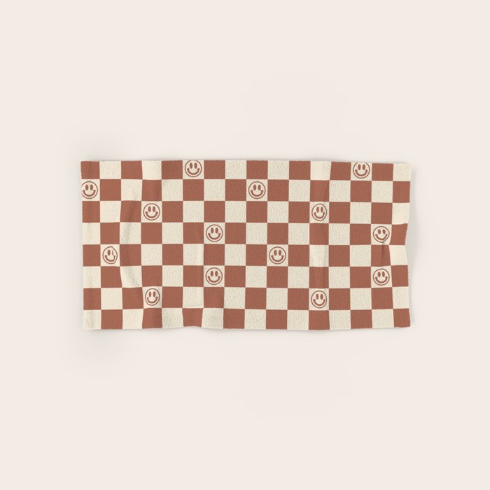 Smiley Face & Checkerboard (Milk Chocolate Colors) Bath Towel Gallery Image 1