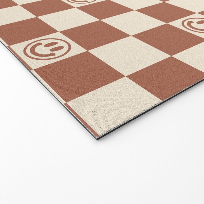 Smiley Face & Checkerboard (Milk Chocolate Colors) Welcome Mat Gallery Image 2