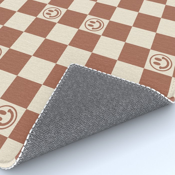 Smiley Face & Checkerboard (Milk Chocolate Colors) Rug Gallery Image 4