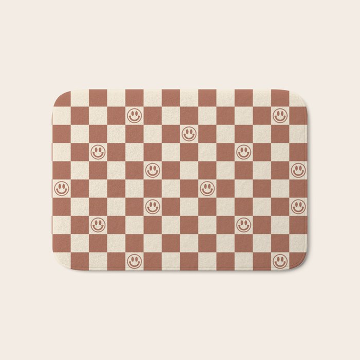 Smiley Face & Checkerboard (Milk Chocolate Colors) Bath Mat Gallery Image 1