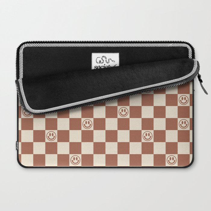 Smiley Face & Checkerboard (Milk Chocolate Colors) Laptop Sleeve Gallery Image 2