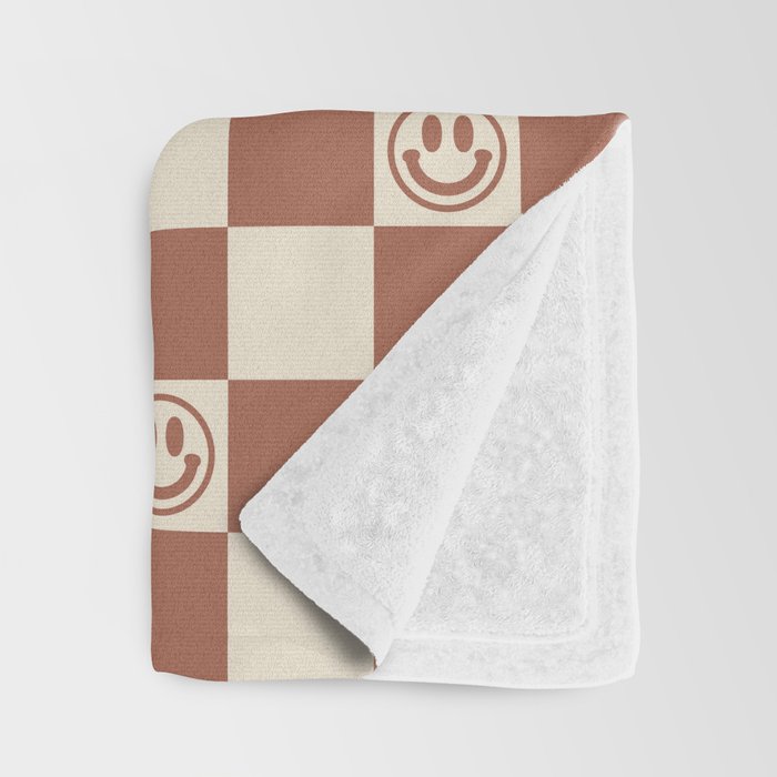 Smiley Face & Checkerboard (Milk Chocolate Colors) Throw Blanket Gallery Image 3