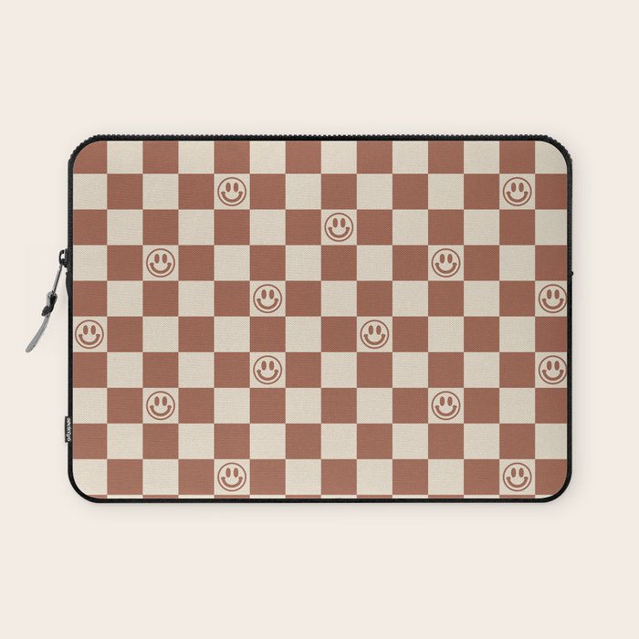 Smiley Face & Checkerboard (Milk Chocolate Colors) Laptop Sleeve Gallery Image 1