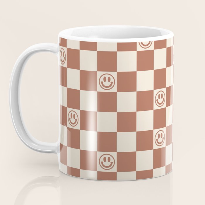 Smiley Face & Checkerboard (Milk Chocolate Colors) Coffee Mug Gallery Image 3