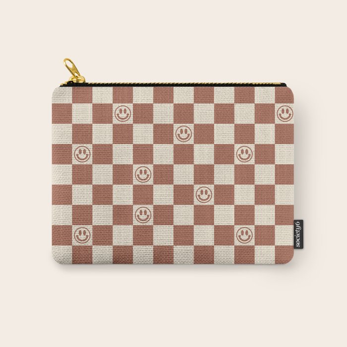 Smiley Face & Checkerboard (Milk Chocolate Colors) Carry All Pouch Gallery Image 1