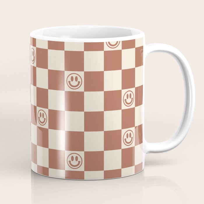 Smiley Face & Checkerboard (Milk Chocolate Colors) Coffee Mug Gallery Image 1