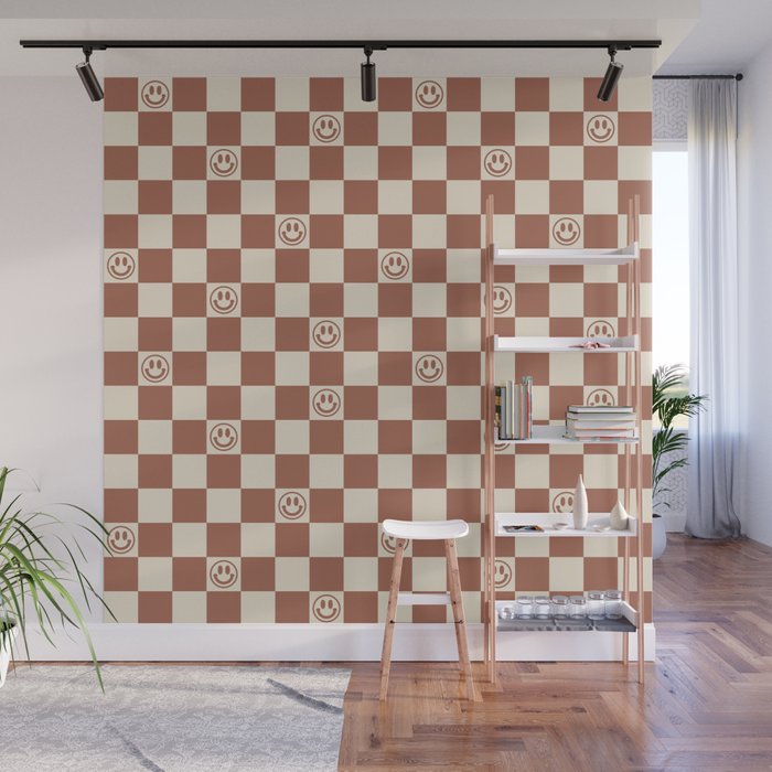 Smiley Face & Checkerboard (Milk Chocolate Colors) Wall Mural
