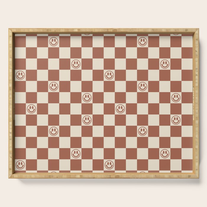 Smiley Face & Checkerboard (Milk Chocolate Colors) Serving Tray Gallery Image 1