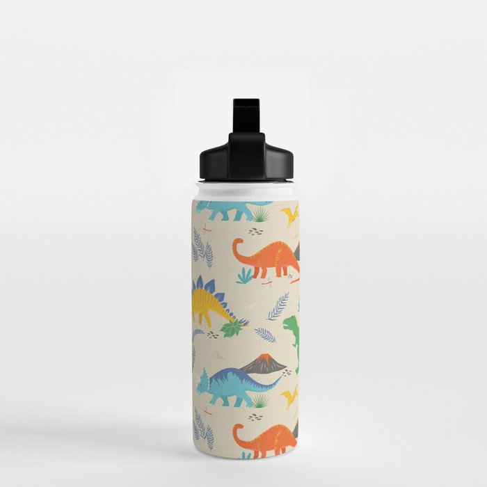 Jurassic Dinosaurs in Primary Colors Water Bottle Gallery Image 2