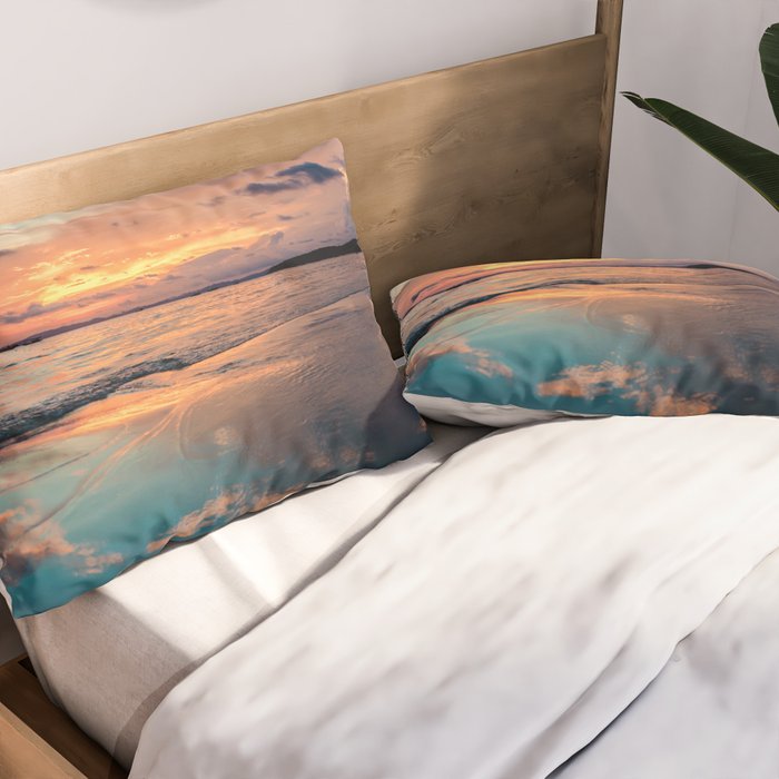 Beautiful Summer Beach Sunset Reflection Pillow Sham Gallery Image 2
