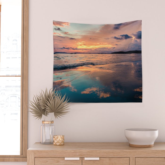 Beautiful Summer Beach Sunset Reflection Wall Tapestry Gallery Image 2