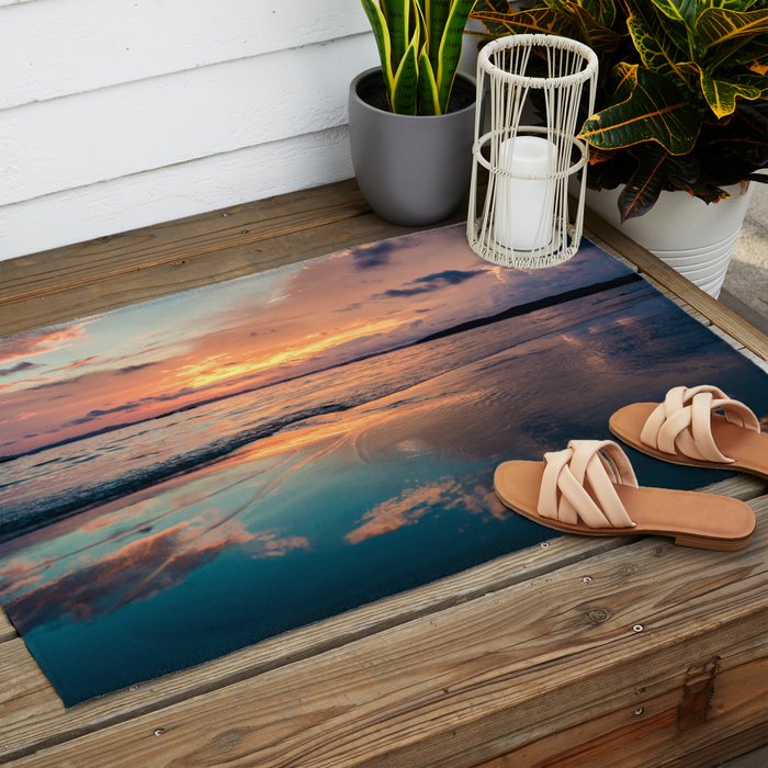 Beautiful Summer Beach Sunset Reflection Outdoor Rug Gallery Image 2