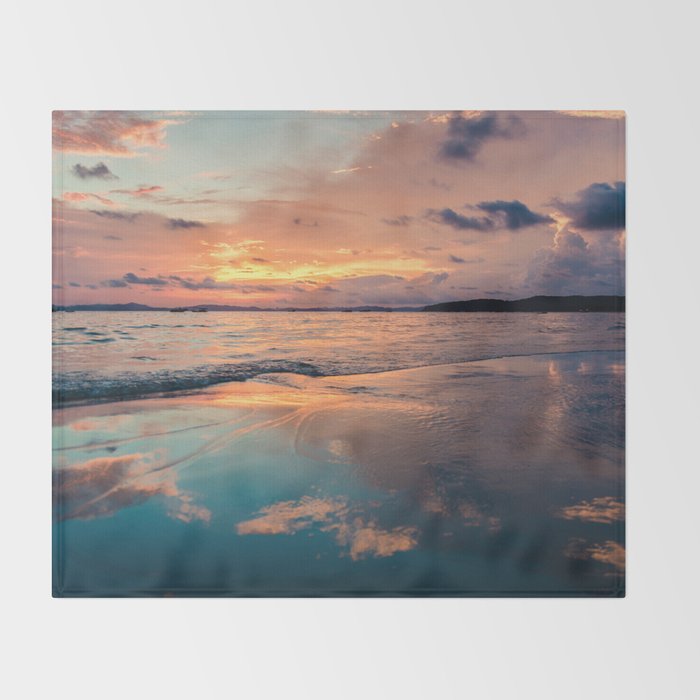 Beautiful Summer Beach Sunset Reflection Throw Blanket Gallery Image 2
