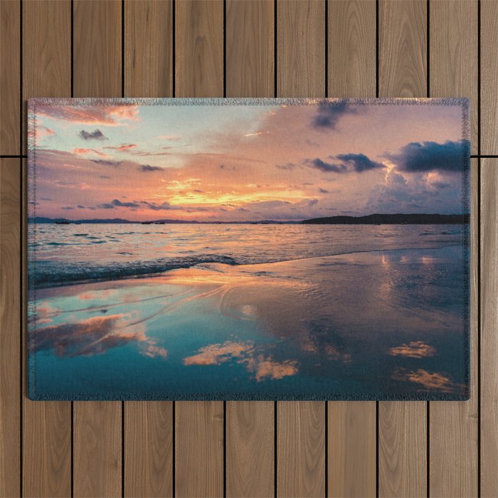 Beautiful Summer Beach Sunset Reflection Outdoor Rug Gallery Image 1