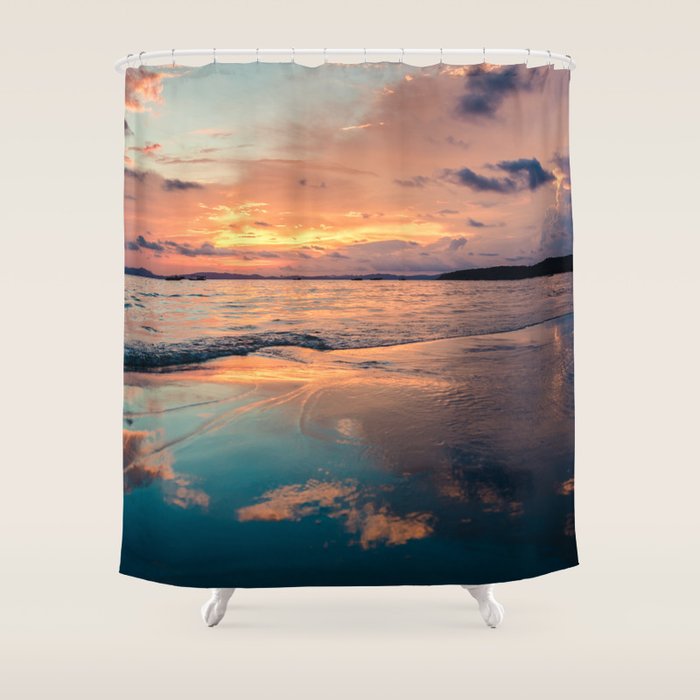 Beautiful Summer Beach Sunset Reflection Shower Curtain Gallery Image 1
