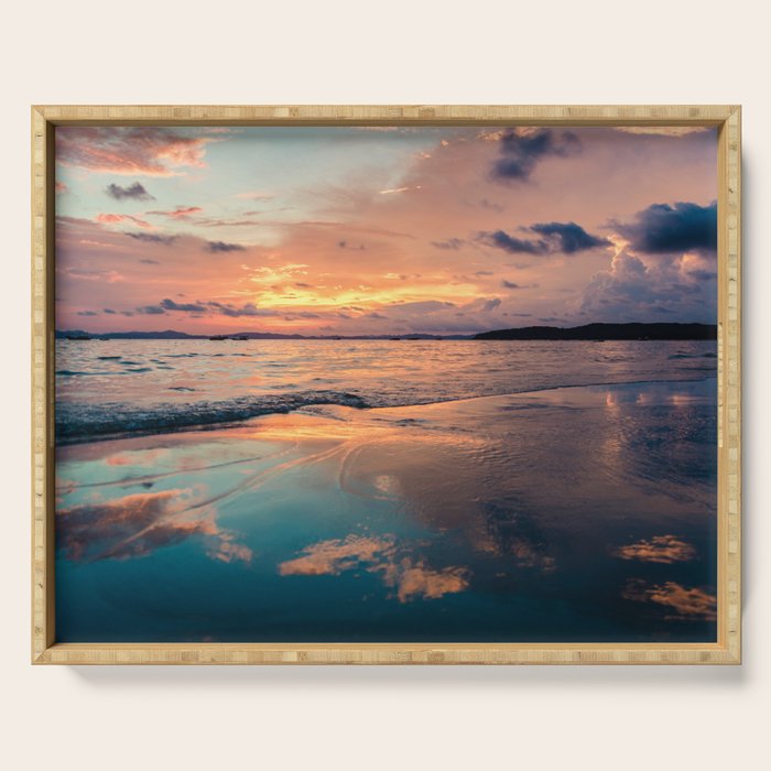 Beautiful Summer Beach Sunset Reflection Serving Tray Gallery Image 1