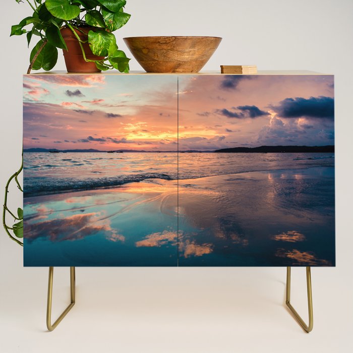 Beautiful Summer Beach Sunset Reflection Credenza Gallery Image 1