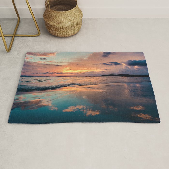 Beautiful Summer Beach Sunset Reflection Rug Gallery Image 1