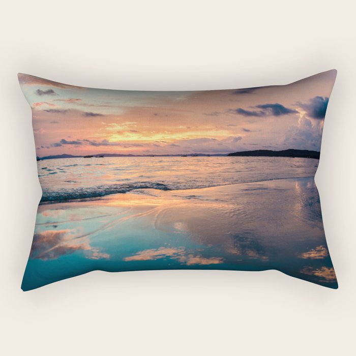 Beautiful Summer Beach Sunset Reflection Rectangular Pillow Gallery Image 1