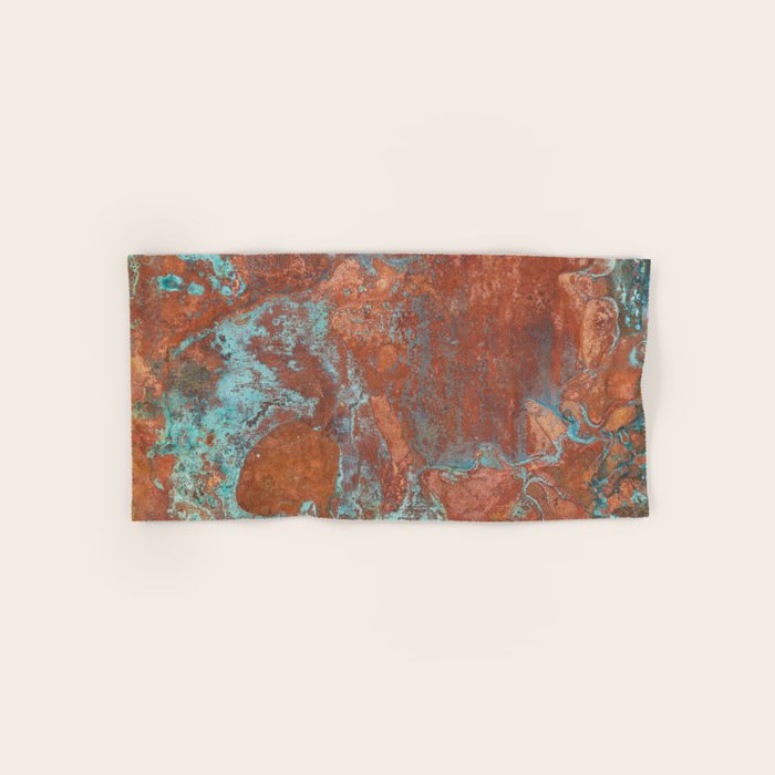Tarnished Metal Copper Aqua Texture - Natural Marbling Industrial Art  Bath Towel Gallery Image 1