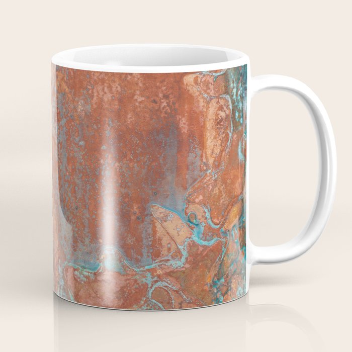 Tarnished Metal Copper Aqua Texture - Natural Marbling Industrial Art  Coffee Mug Gallery Image 1