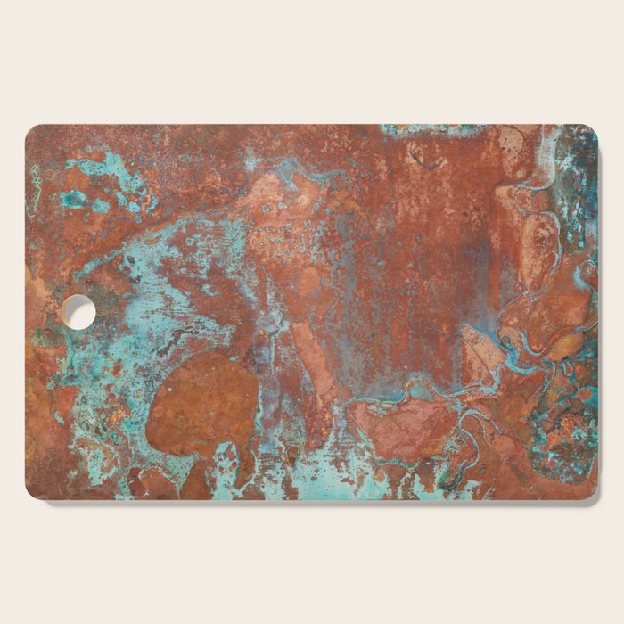 Tarnished Metal Copper Aqua Texture - Natural Marbling Industrial Art  Cutting Board Gallery Image 1