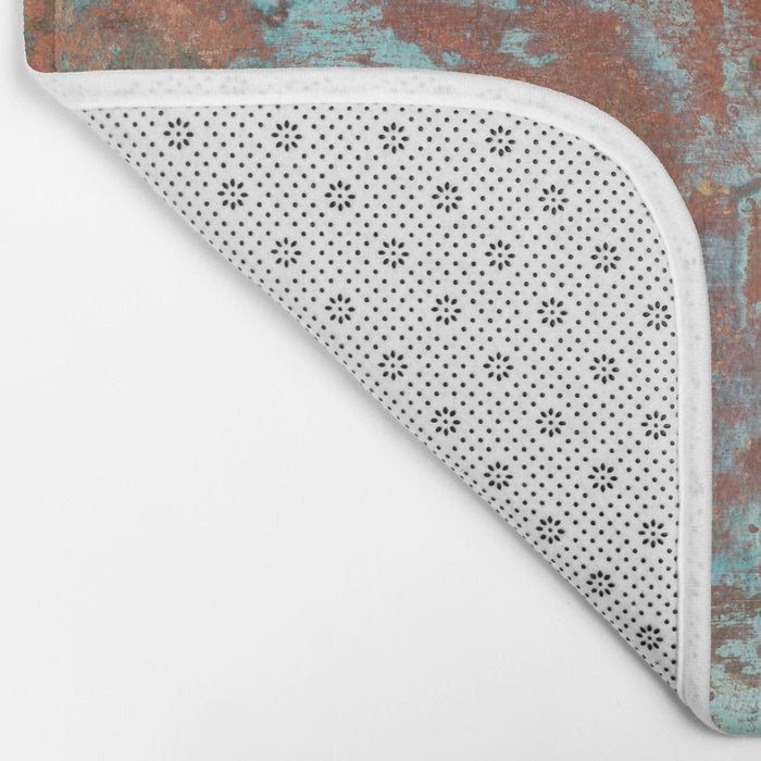 Tarnished Metal Copper Aqua Texture - Natural Marbling Industrial Art  Bath Mat Gallery Image 2