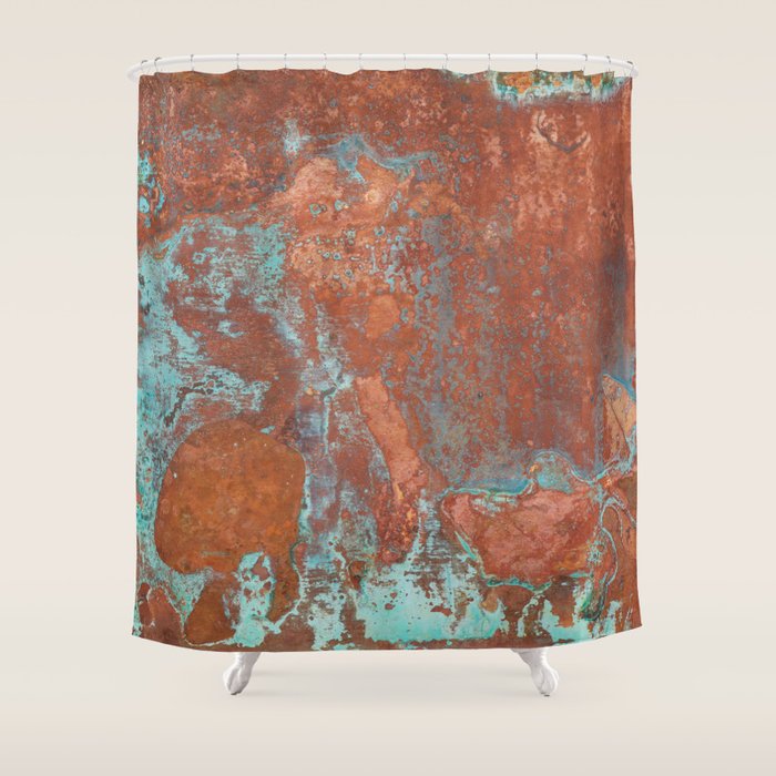 Tarnished Metal Copper Aqua Texture - Natural Marbling Industrial Art  Shower Curtain Gallery Image 1