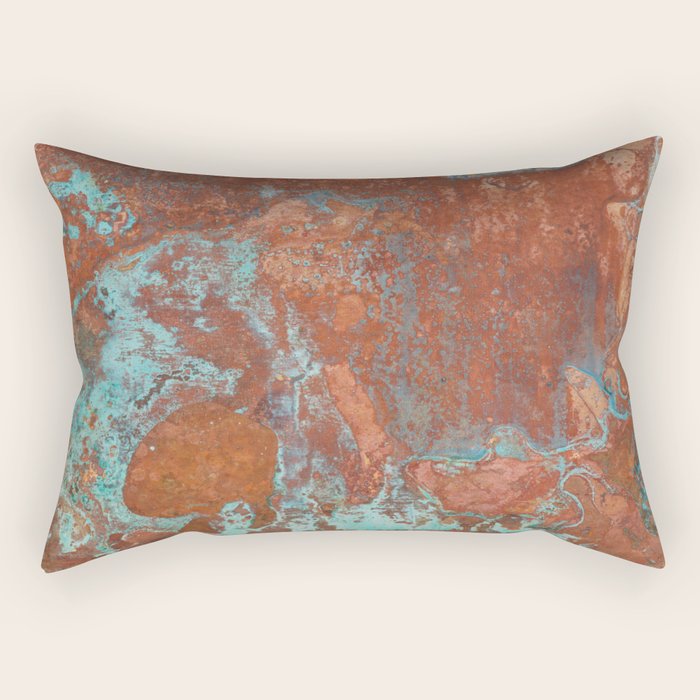 Tarnished Metal Copper Aqua Texture - Natural Marbling Industrial Art  Rectangular Pillow Gallery Image 2