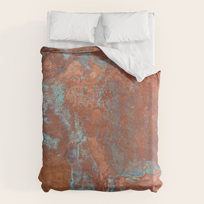 Tarnished Metal Copper Aqua Texture - Natural Marbling Industrial Art  Duvet Cover Gallery Image 6