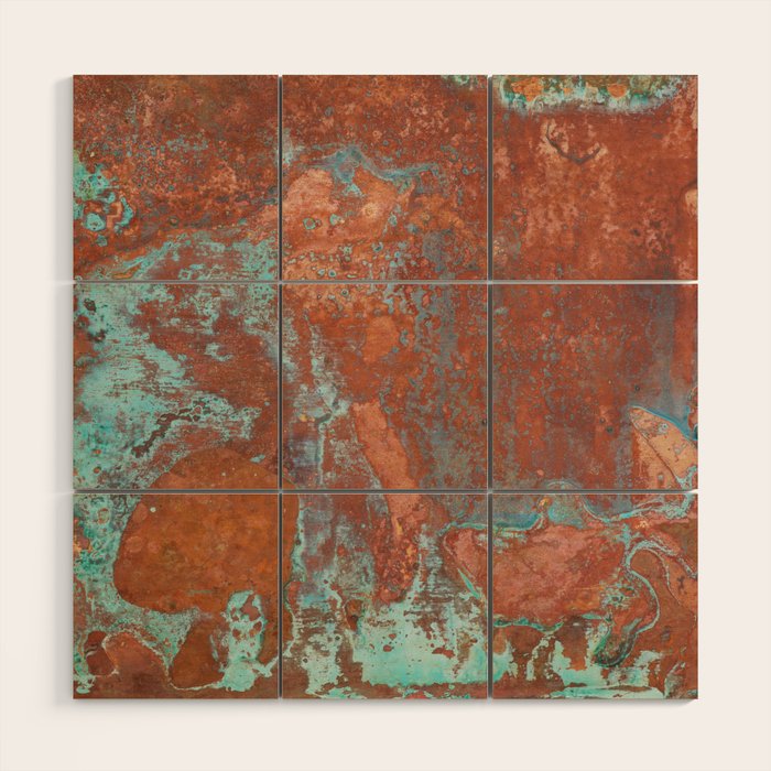 Tarnished Metal Copper Aqua Texture - Natural Marbling Industrial Art  Wood Wall Art Gallery Image 1