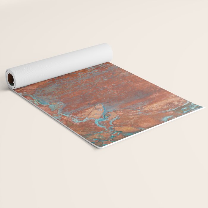 Tarnished Metal Copper Aqua Texture - Natural Marbling Industrial Art  Yoga Mat Gallery Image 2