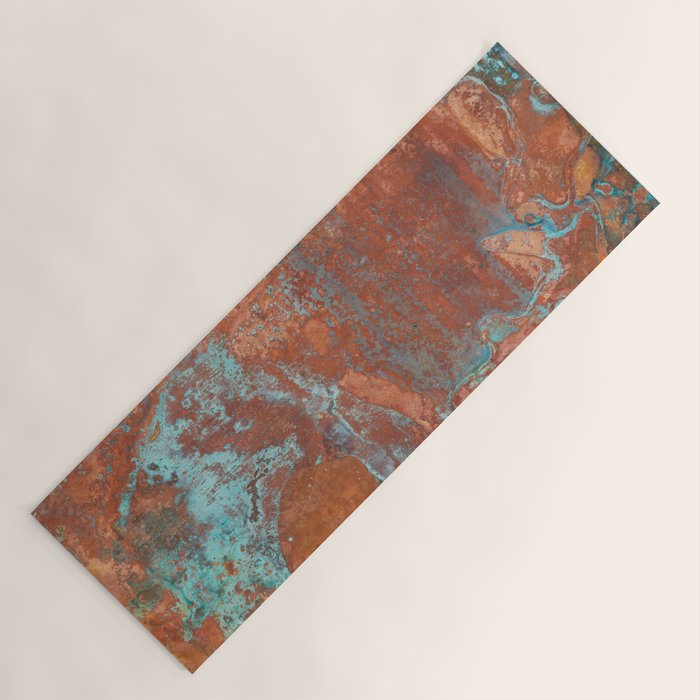 Tarnished Metal Copper Aqua Texture - Natural Marbling Industrial Art  Yoga Mat Gallery Image 1