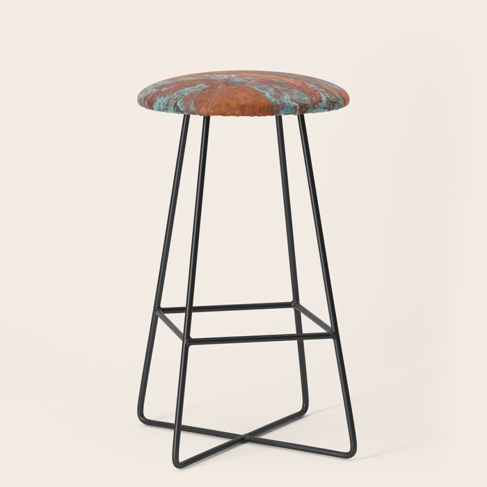 Tarnished Metal Copper Aqua Texture - Natural Marbling Industrial Art  Stool Gallery Image 1