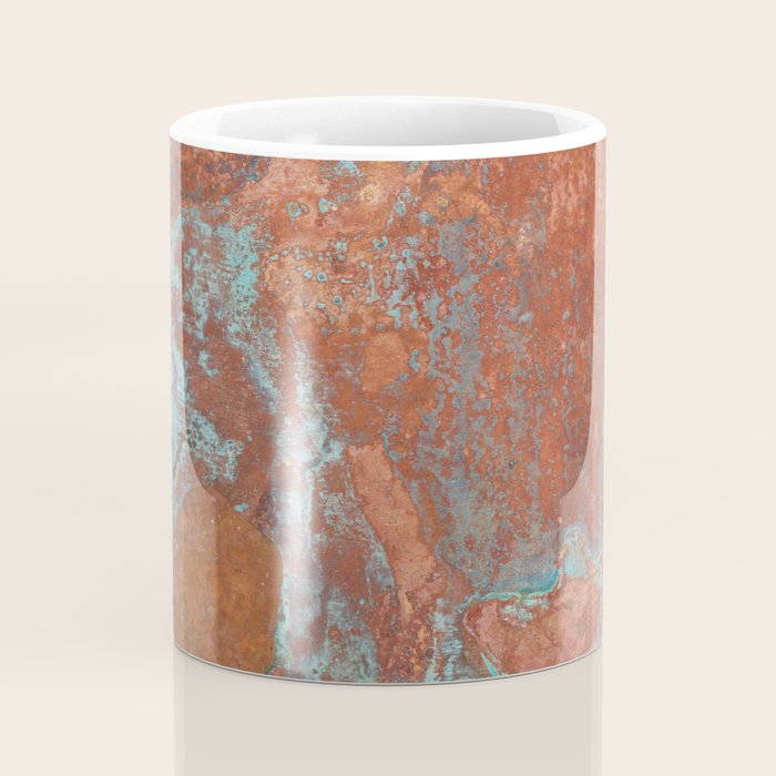 Tarnished Metal Copper Aqua Texture - Natural Marbling Industrial Art  Coffee Mug Gallery Image 4