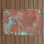 Tarnished Metal Copper Aqua Texture - Natural Marbling Industrial Art  Outdoor Rug Gallery Image 1