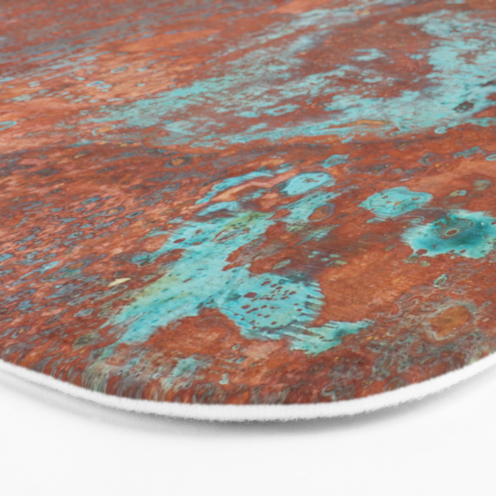 Tarnished Metal Copper Aqua Texture - Natural Marbling Industrial Art  Bath Mat Gallery Image 3