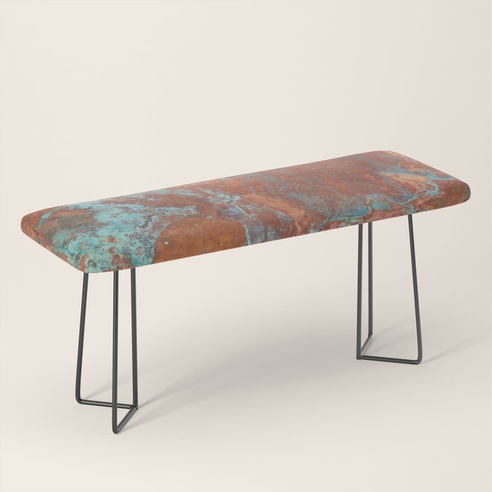 Tarnished Metal Copper Aqua Texture - Natural Marbling Industrial Art  Bench Gallery Image 1