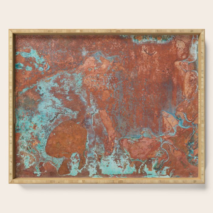 Tarnished Metal Copper Aqua Texture - Natural Marbling Industrial Art  Serving Tray Gallery Image 1