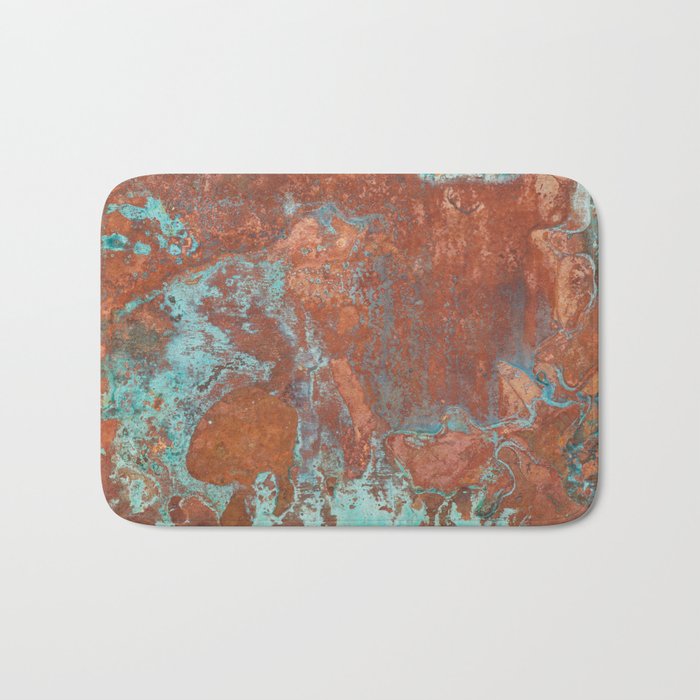 Tarnished Metal Copper Aqua Texture - Natural Marbling Industrial Art  Bath Mat Gallery Image 1