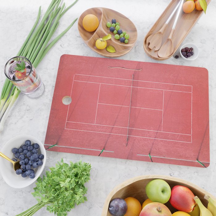 Pink tennis court at sunrise | Colorful drone aerial photography art | sports field print Cutting Board Gallery Image 2