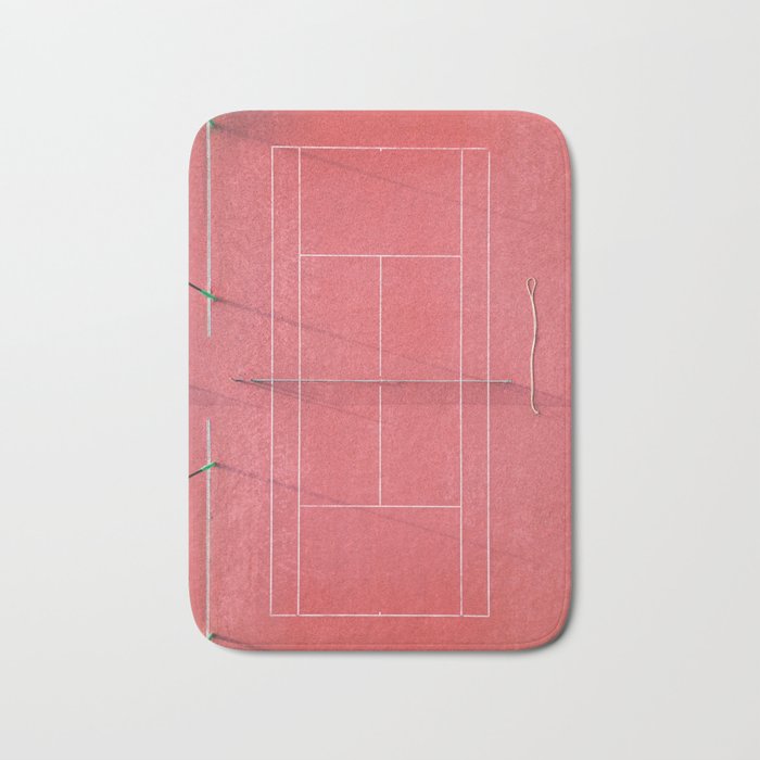Pink tennis court at sunrise | Colorful drone aerial photography art | sports field print Bath Mat Gallery Image 1