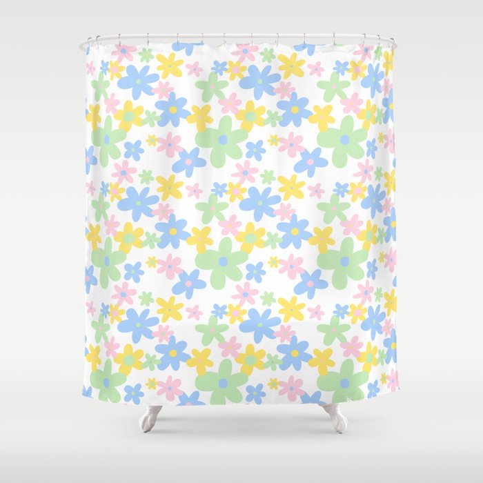 Colorful pastel flower art pattern Shower Curtain Gallery Image 1