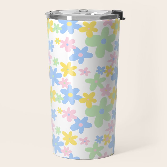 Colorful pastel flower art pattern Travel Mug Gallery Image 2