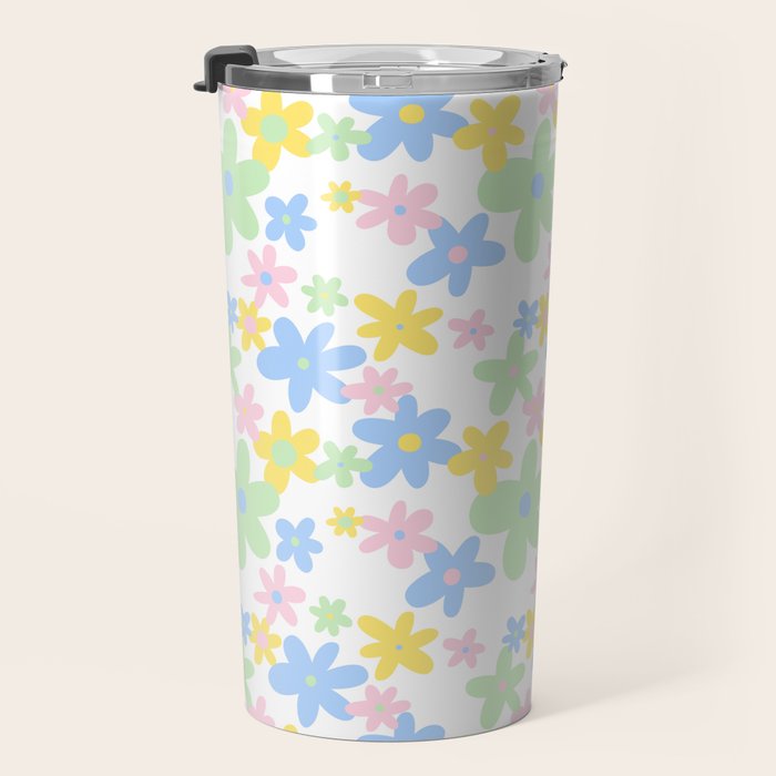 Colorful pastel flower art pattern Travel Mug Gallery Image 3