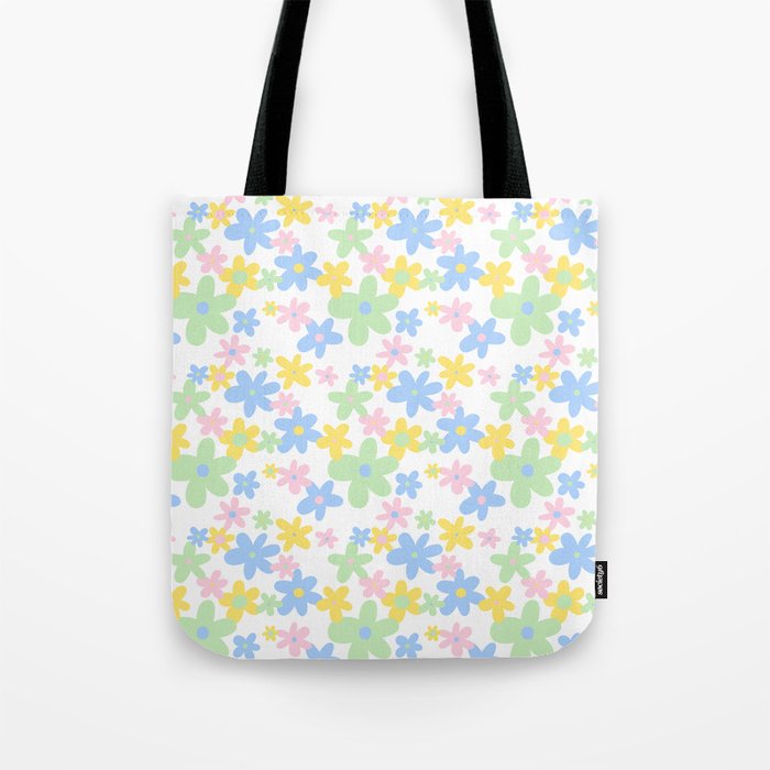 Colorful pastel flower art pattern Tote Bag Gallery Image 1