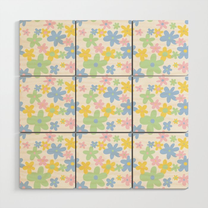 Colorful pastel flower art pattern Wood Wall Art Gallery Image 1