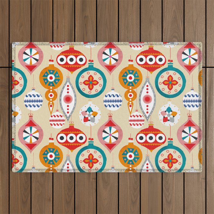 Retro christmas ornaments pattern Outdoor Rug Gallery Image 1